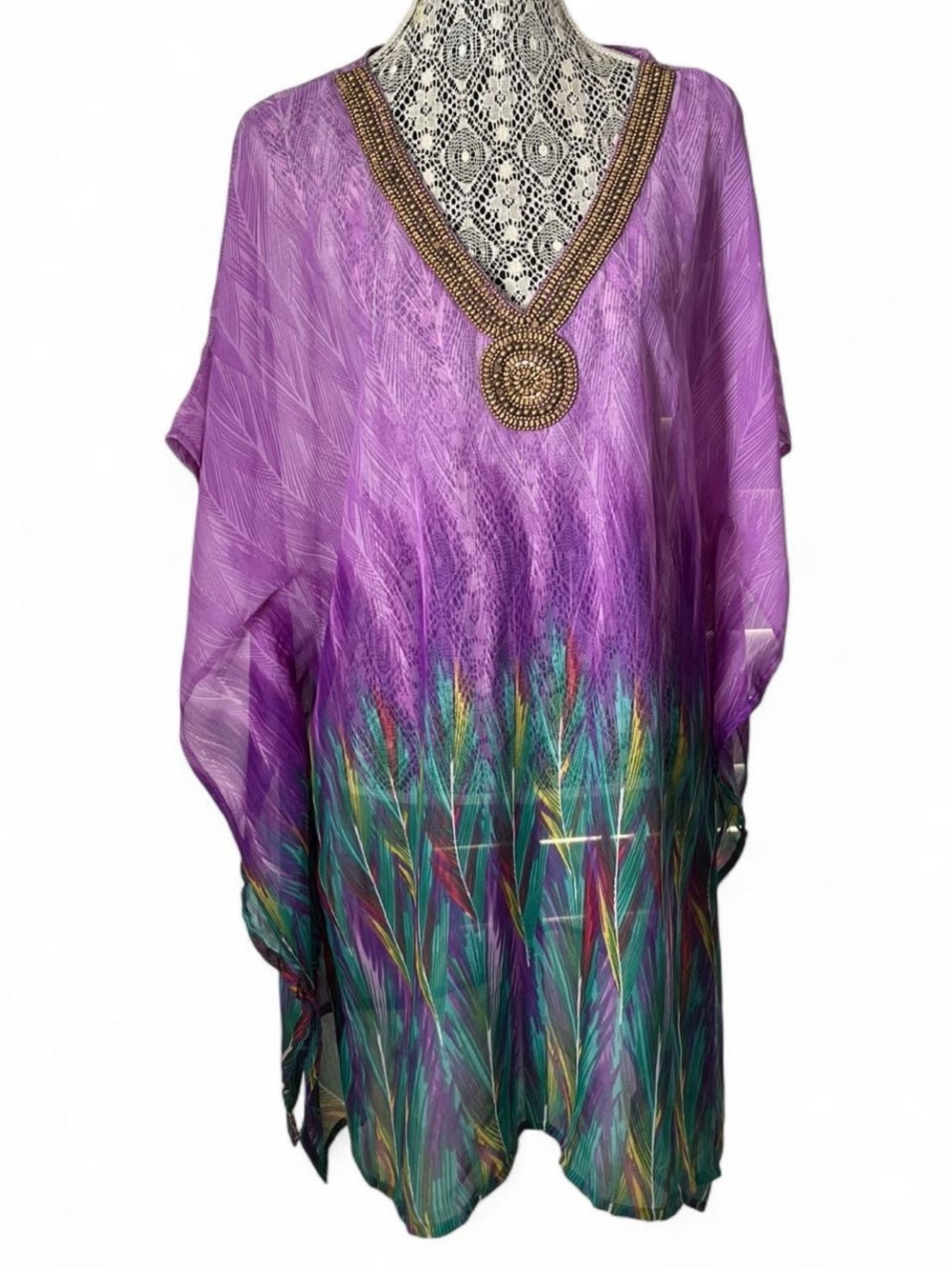 Aqua Blu Lavender Sheer Mesh Cover-Up